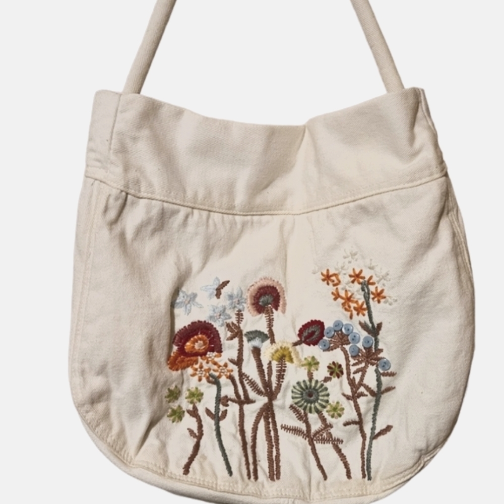 Vintage 70's Embroidered Botanical Bohemian Countrycore Handbag Size M